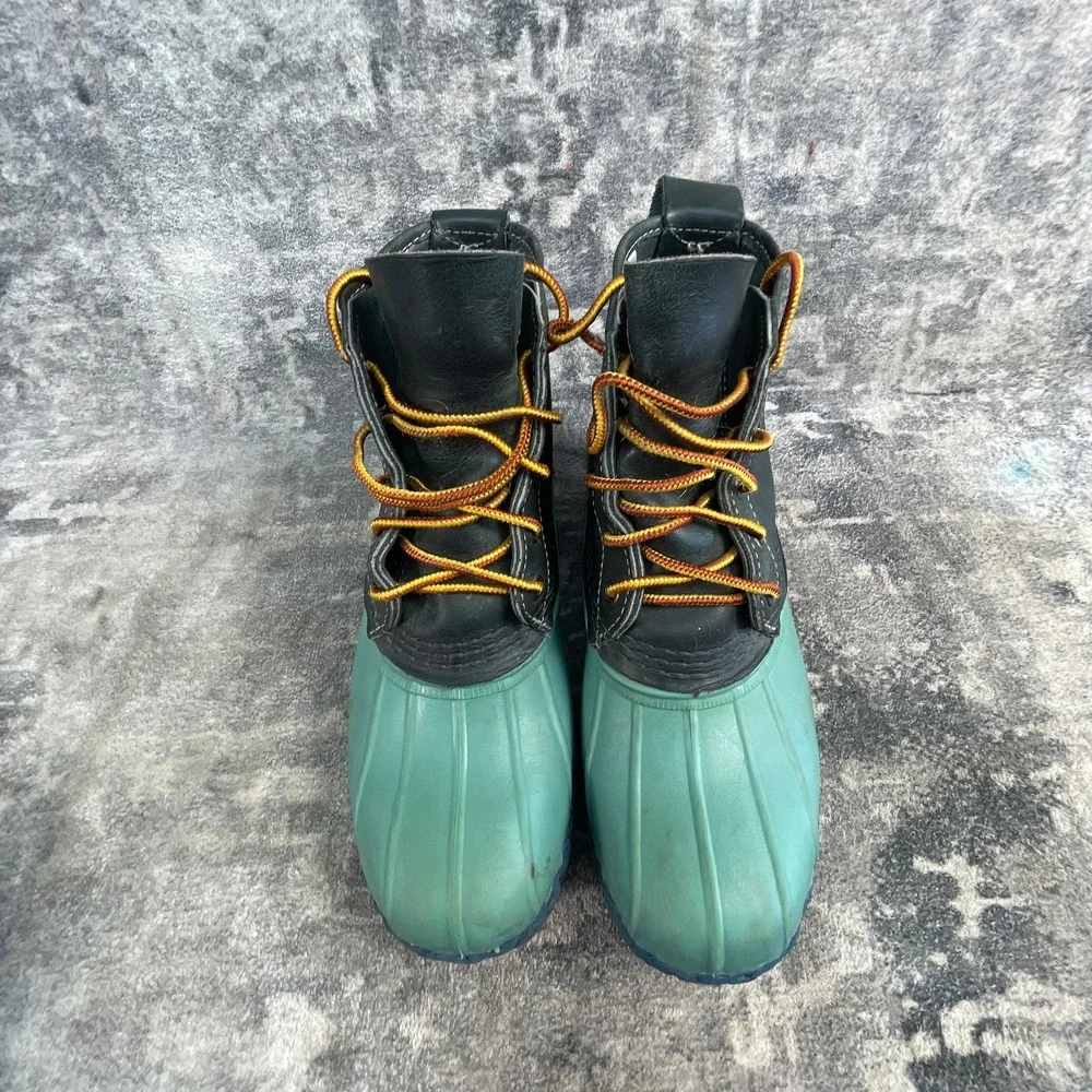 LL Bean Youth 3 M Duck Boots Teal Green Blue Leather Rubber Rain Boots USA Made